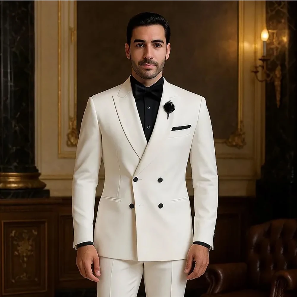 Elegant Wedding Men's Suits High Quality Double Breasted Peak Lapel Slim Fit 2 Piece Jacket Pants Outfits Fashion Male Clothing
Elegant Wedding Men's Suits High Quality Double Breasted Peak Lapel Slim Fit 2 Piece Jacket Pants Outfits Fashion Male Clothing