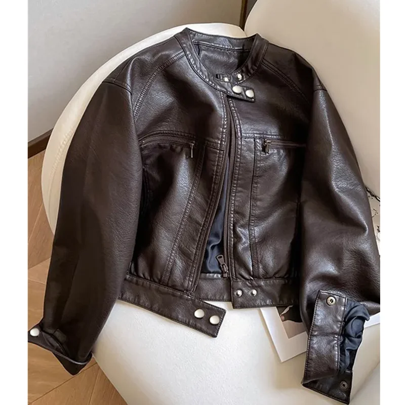 New Spring Autumn PU Leather Jacket Women Fashion Stand Collar Motorcycle Short Jackets Female Loose Leather Outwear Tide B1317
New Spring Autumn PU Leather Jacket Women Fashion Stand Collar Motorcycle Short Jackets Female Loose Leather Outwear Tide B1317