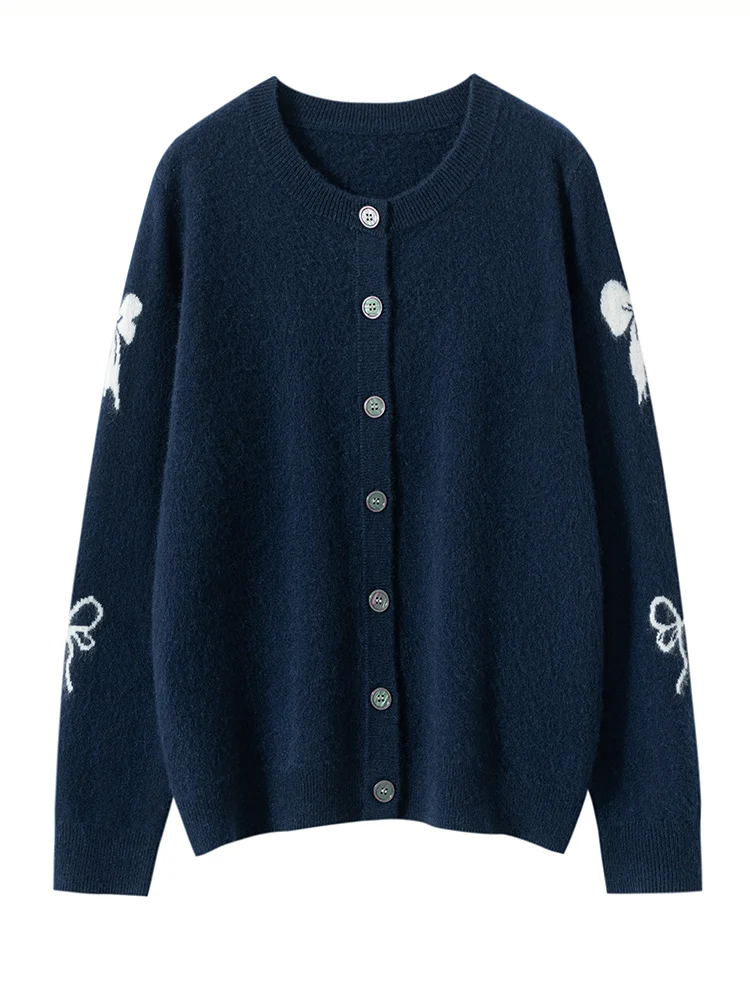 MEETCC Women's 100% Cashmere Sweater Bow Jacquard O-neck Buttoned Cardigan Autumn Winter Soft Warm Cashmere Knitwear Fashion Top
MEETCC Women's 100% Cashmere Sweater Bow Jacquard O-neck Buttoned Cardigan Autumn Winter Soft Warm Cashmere Knitwear Fashion Top