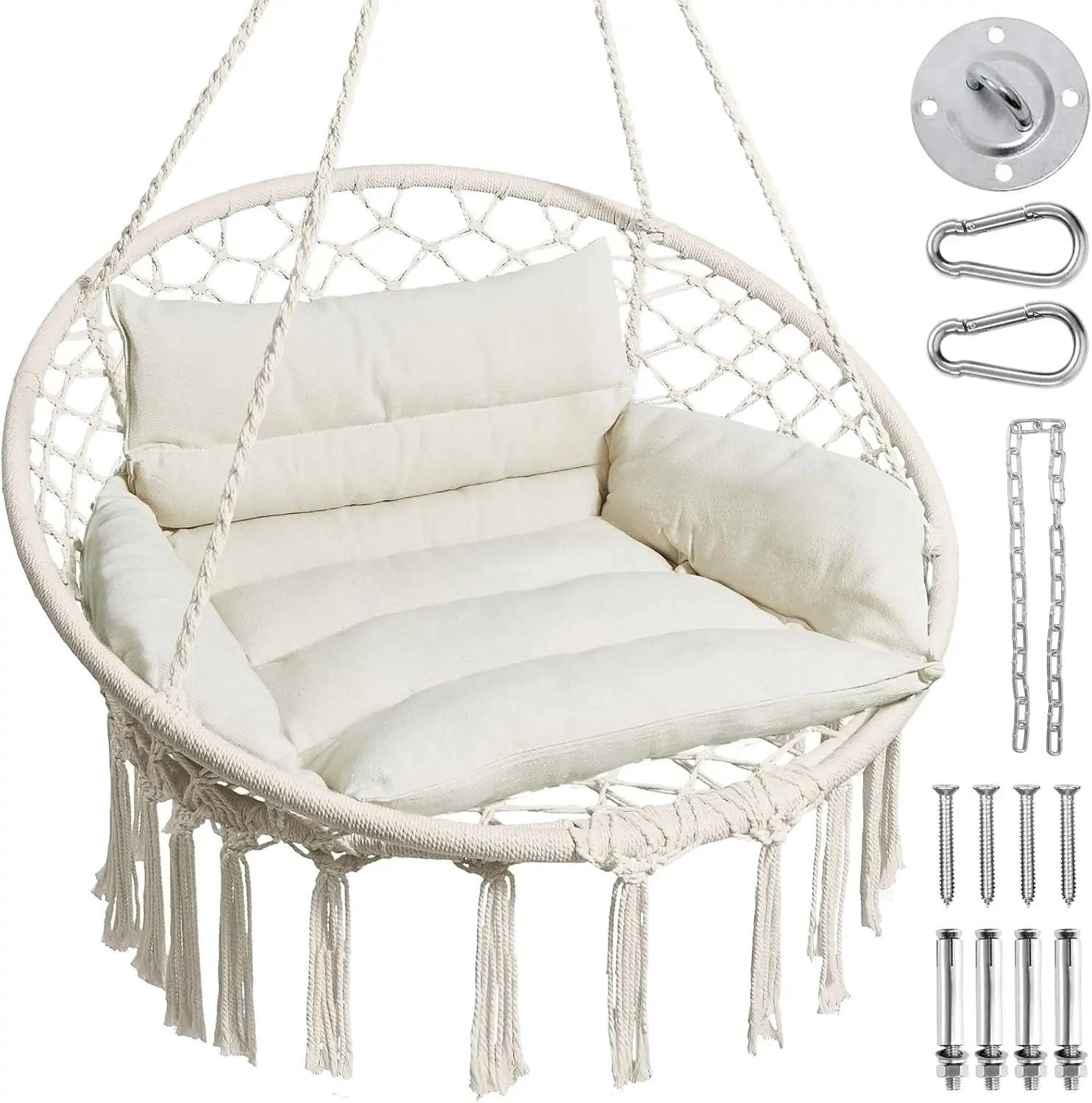 Hammock Chair, Macrame Swing Chair with Comfy Cushion, Boho Hanging Chair for Outdoor & Indoor, Perfect for Bedroom,
Hammock Chair, Macrame Swing Chair with Comfy Cushion, Boho Hanging Chair for Outdoor & Indoor, Perfect for Bedroom,