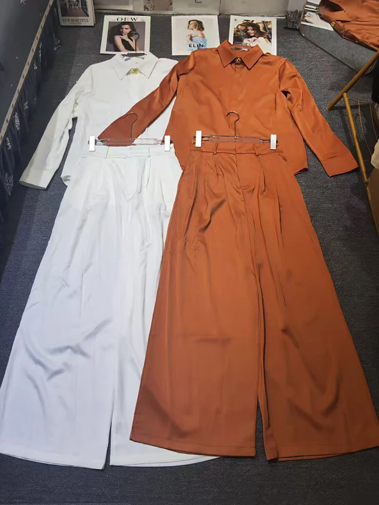 Ретро атласная прямая рубашка с длинными рукавами и пуговицами с лацканами, комплект из двух предметов для осенней женской одежды 2025 года + широкие брюки, модный комплект
Ретро атласная прямая рубашка с длинными рукавами и пуговицами с лацканами, комплект из двух предметов для осенней женской одежды 2025 года + широкие брюки, модный комплект