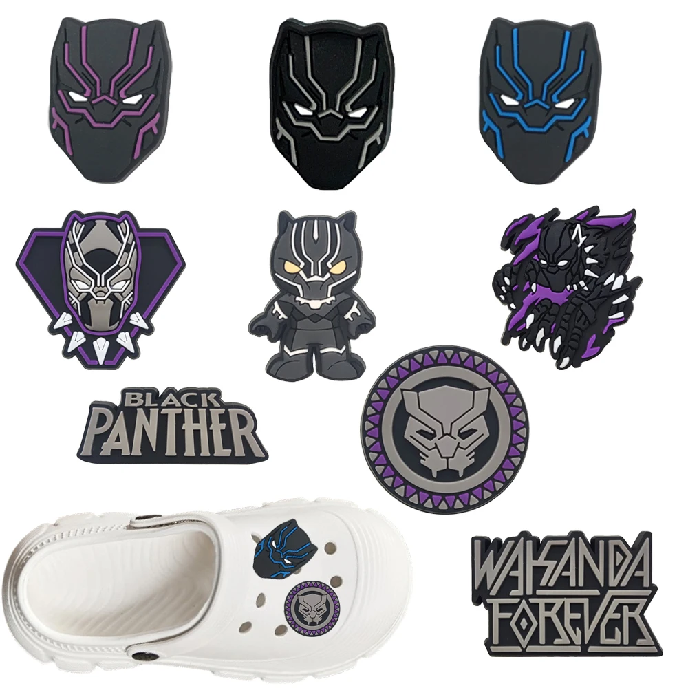 Набор из 9 штук: Аксессуары для обуви из ПВХ серии Hot Toys Superhero Black Panther, подходят для Crocs и пляжных сумок, цветные аксессуары для обуви DIY
Набор из 9 штук: Аксессуары для обуви из ПВХ серии Hot Toys Superhero Black Panther, подходят для Crocs и пляжных сумок, цветные аксессуары для обуви DIY