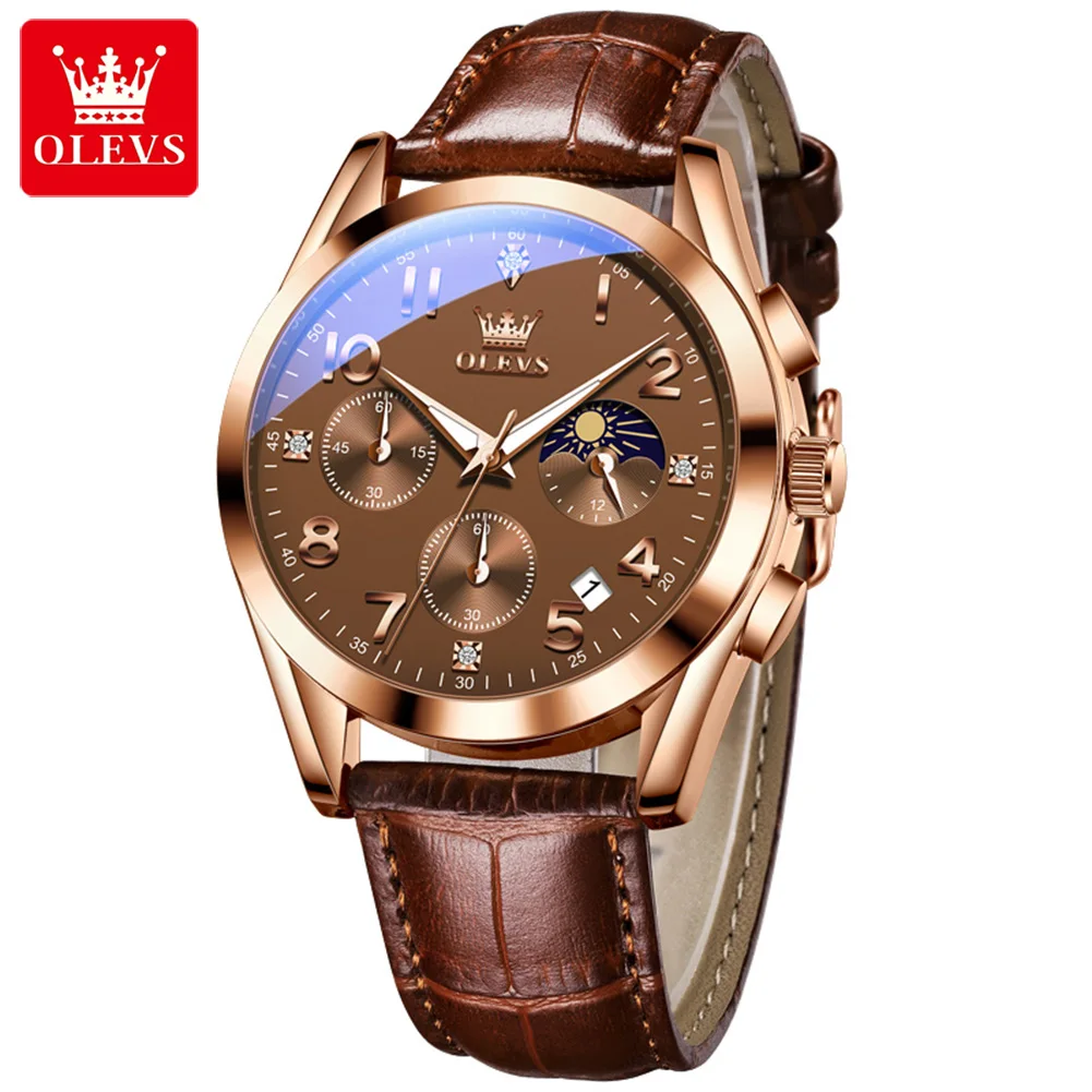 OLEVS Top Brand 2026 Hot Classic Moon Phase Quartz Watch Men Leather Strap Waterproof Luminous Date Chronograph Wristwatch Mens
OLEVS Top Brand 2026 Hot Classic Moon Phase Quartz Watch Men Leather Strap Waterproof Luminous Date Chronograph Wristwatch Mens