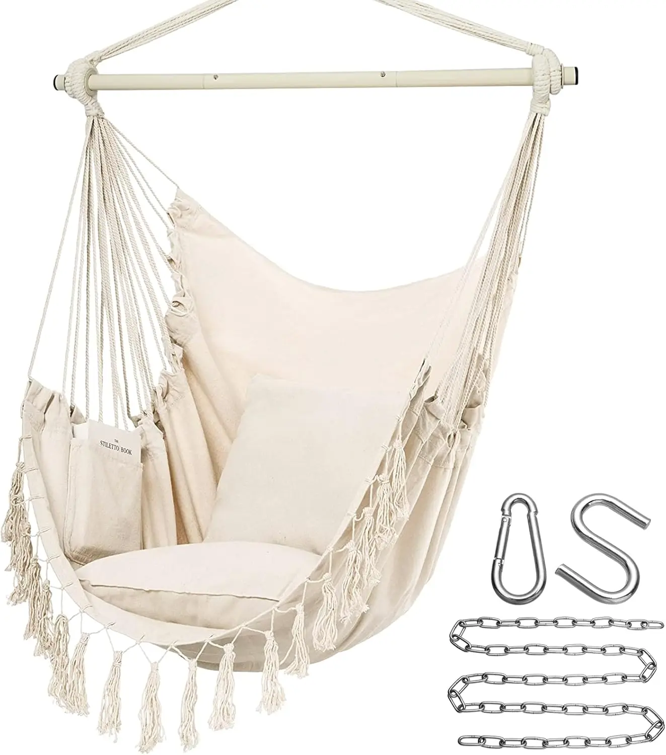 Hammock Chair Hanging Rope Swing, Max 500 Lbs, 2 Cushions Included, Large Macrame Hanging Chair with Pocket for Superior Comfort
Hammock Chair Hanging Rope Swing, Max 500 Lbs, 2 Cushions Included, Large Macrame Hanging Chair with Pocket for Superior Comfort