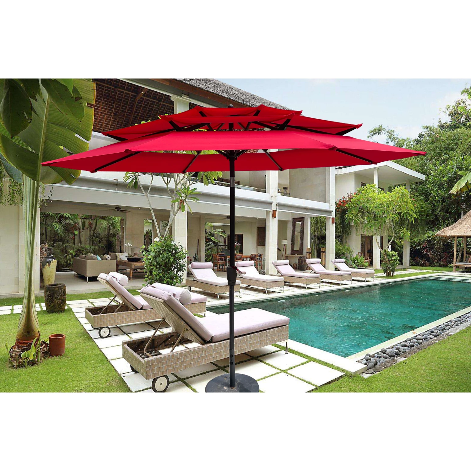9Ft 3-Tiers Outdoor Patio Umbrella with Crank and tilt and Wind Vents for Garden Deck Backyard Pool Shade Outside Deck Swimming
9Ft 3-Tiers Outdoor Patio Umbrella with Crank and tilt and Wind Vents for Garden Deck Backyard Pool Shade Outside Deck Swimming
