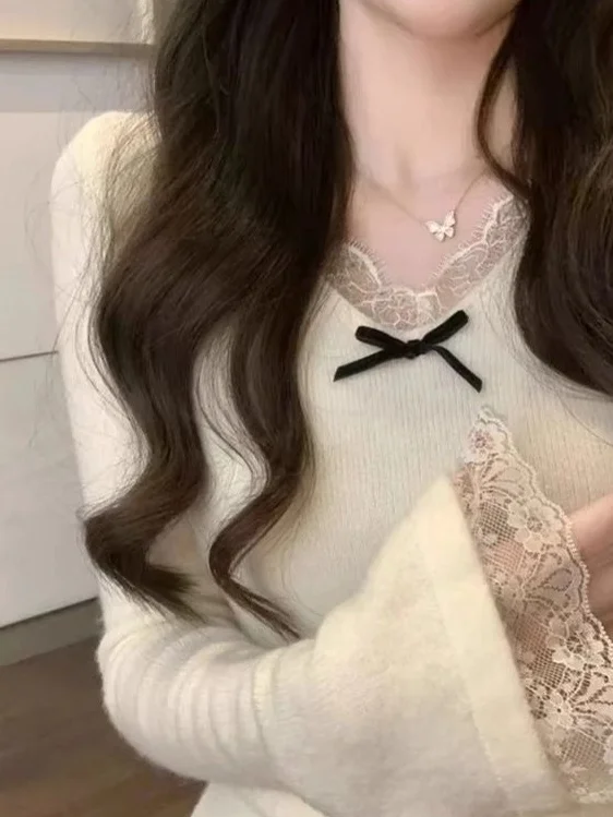 Slim Fit V-Ne Knitwear Women's Inner Wear Lace Trim Autumn Winter Pure Desire Sle Base Top Faionable Casual Polyester F...
Slim Fit V-Ne Knitwear Women's Inner Wear Lace Trim Autumn Winter Pure Desire Sle Base Top Faionable Casual Polyester F...