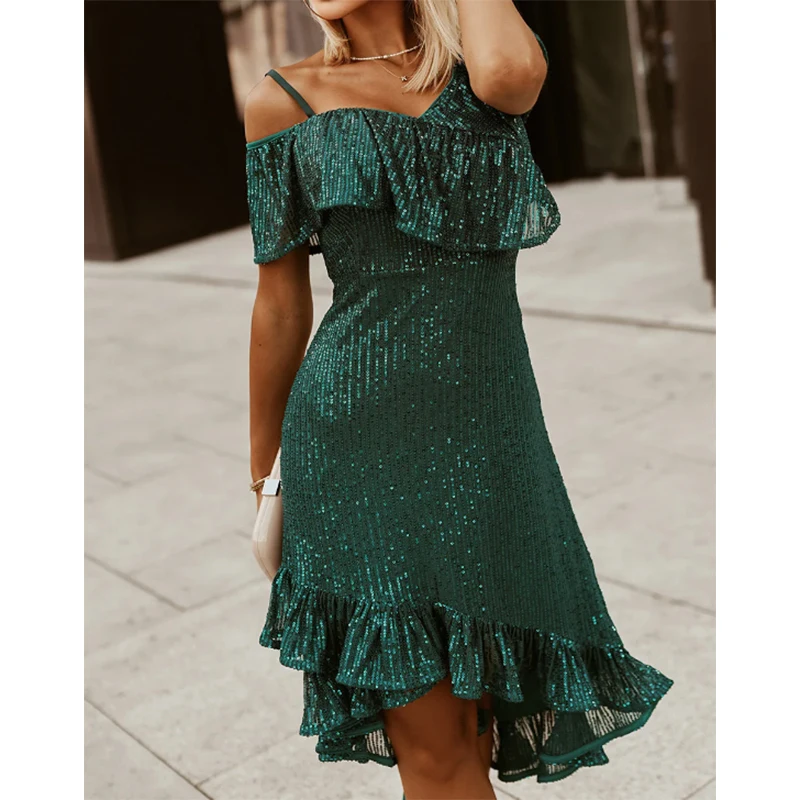 Plus Size Sexy Off-Shoulder V-Neck Women’s Dress Short Sleeve Sequins Ruffle Slim Fit Irregular Hem Summer Party Evening Dresses
Plus Size Sexy Off-Shoulder V-Neck Women’s Dress Short Sleeve Sequins Ruffle Slim Fit Irregular Hem Summer Party Evening Dresses