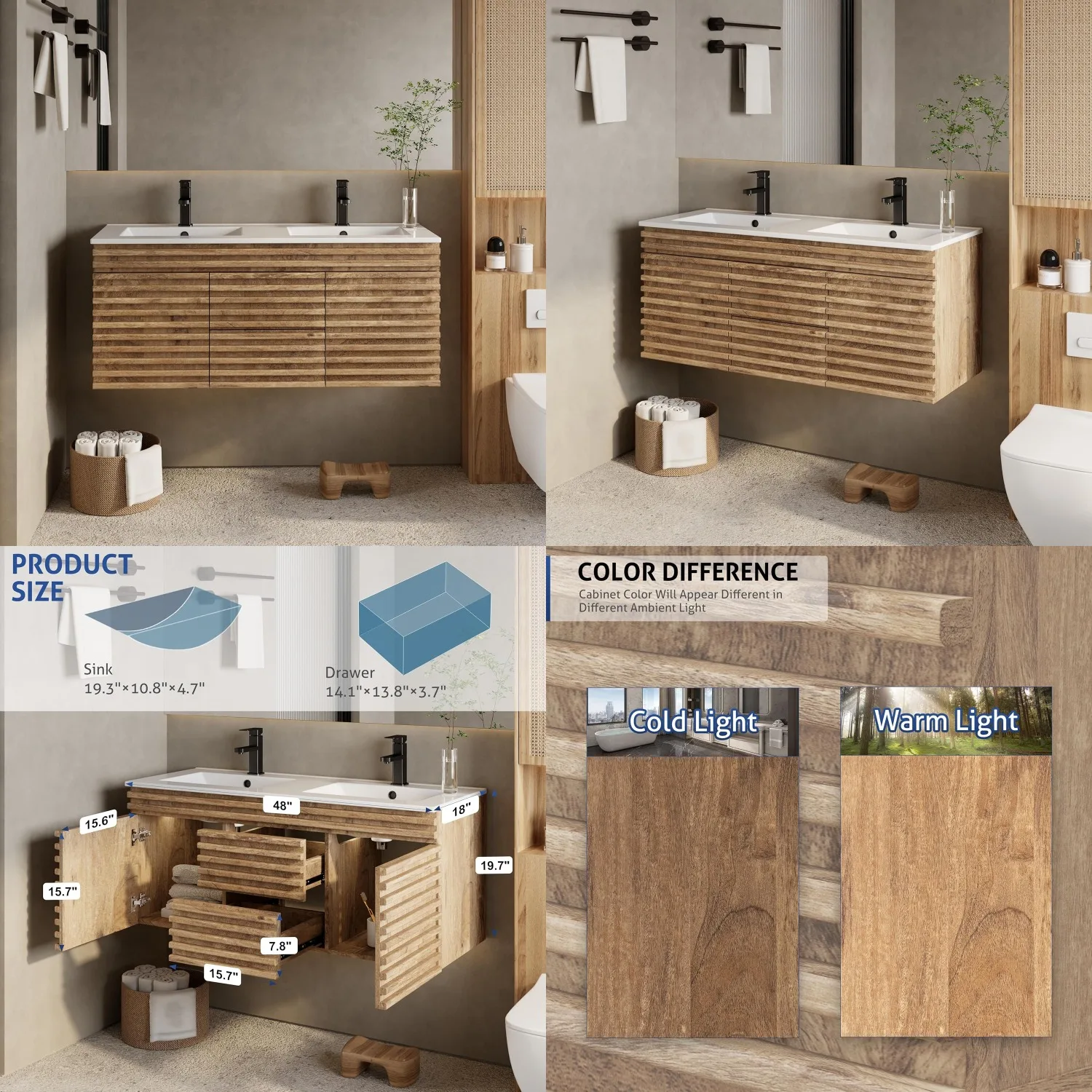 48in Floating Bathroom Vanity Wall Mounted Cabinet Undermount Double Sink Faucet Drain Light Walnut Customized
48in Floating Bathroom Vanity Wall Mounted Cabinet Undermount Double Sink Faucet Drain Light Walnut Customized
