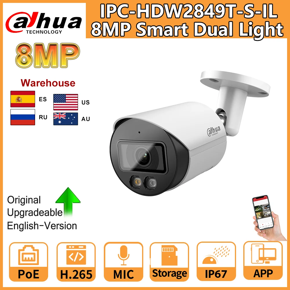 Dahua 8MP IP-камера Bullet Security Ful-Color 4K Smart Dual светильник PoE IPC-HFW2849S-S-IL Встроенный микрофон видеонаблюдения WizSense
Dahua 8MP IP-камера Bullet Security Ful-Color 4K Smart Dual светильник PoE IPC-HFW2849S-S-IL Встроенный микрофон видеонаблюдения WizSense