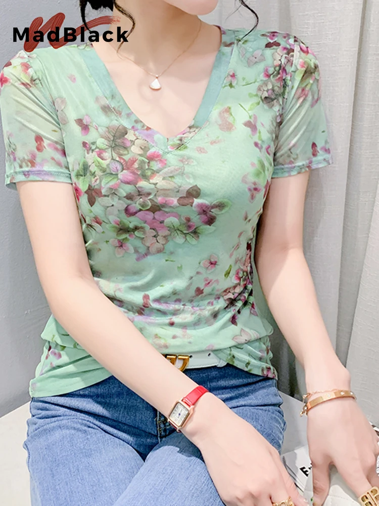 MadBlack Summer European Clothes Floral Printed Tshirts Women V Necks Slim Mesh Tops Short Sleeves Tees New 2023 T33822X
MadBlack Summer European Clothes Floral Printed Tshirts Women V Necks Slim Mesh Tops Short Sleeves Tees New 2023 T33822X