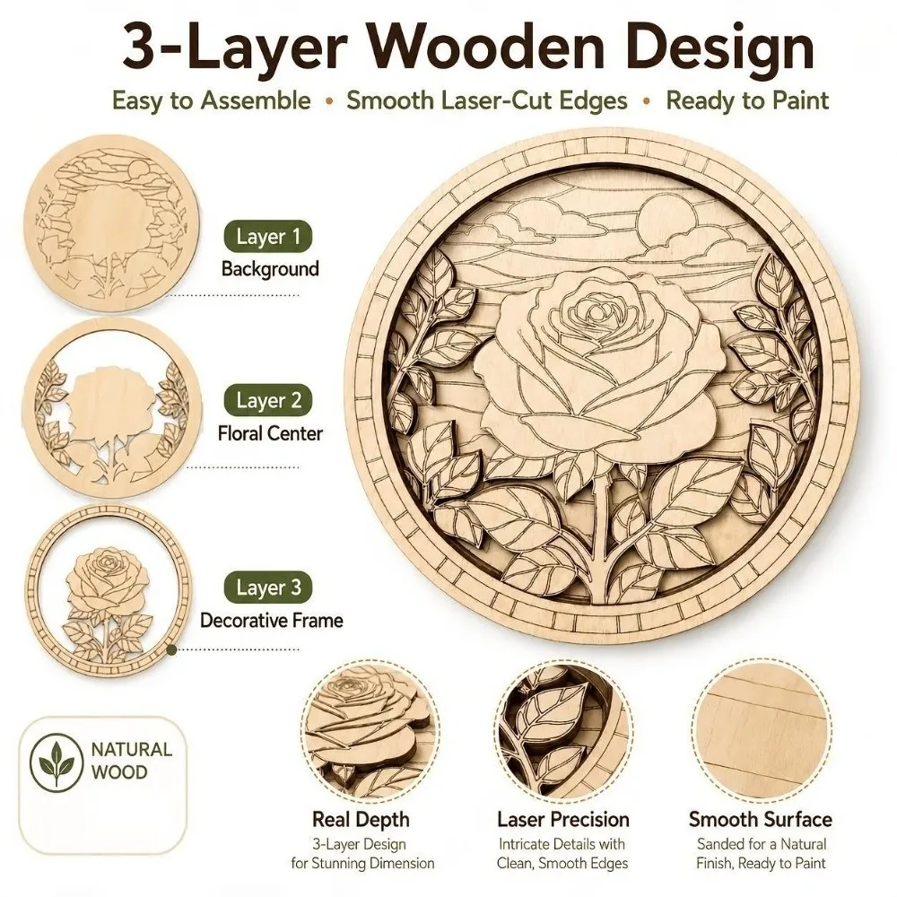 3 Layers Wooden Rose Painting Set Coloring Flower 2D Flat Rose Art Set Art Craft Decorative Painting Desk Decoration
3 Layers Wooden Rose Painting Set Coloring Flower 2D Flat Rose Art Set Art Craft Decorative Painting Desk Decoration
