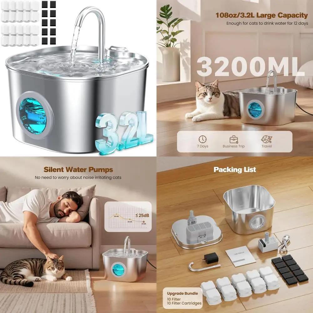 Автоматический фонтанчик для воды из нержавеющей стали для кошек и маленьких собак, 108 унций/3,2 л, для использования в помещении
Автоматический фонтанчик для воды из нержавеющей стали для кошек и маленьких собак, 108 унций/3,2 л, для использования в помещении