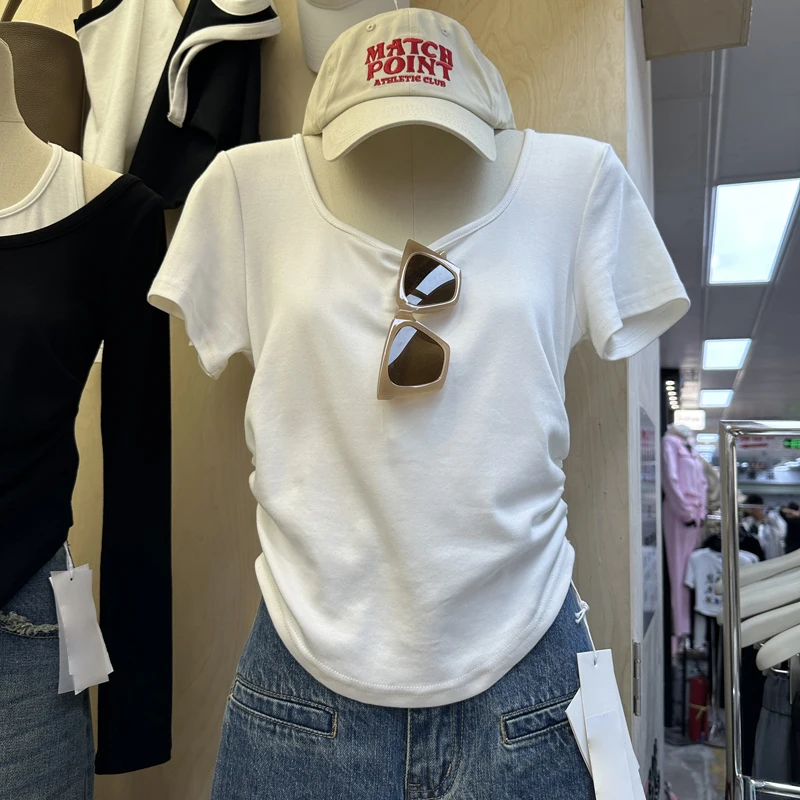 Pleated White Women T-Shirts Summer New Design 2023 Square Collar Short-Sleeved Slim Casual Female Pulls Tops Tees
Pleated White Women T-Shirts Summer New Design 2023 Square Collar Short-Sleeved Slim Casual Female Pulls Tops Tees