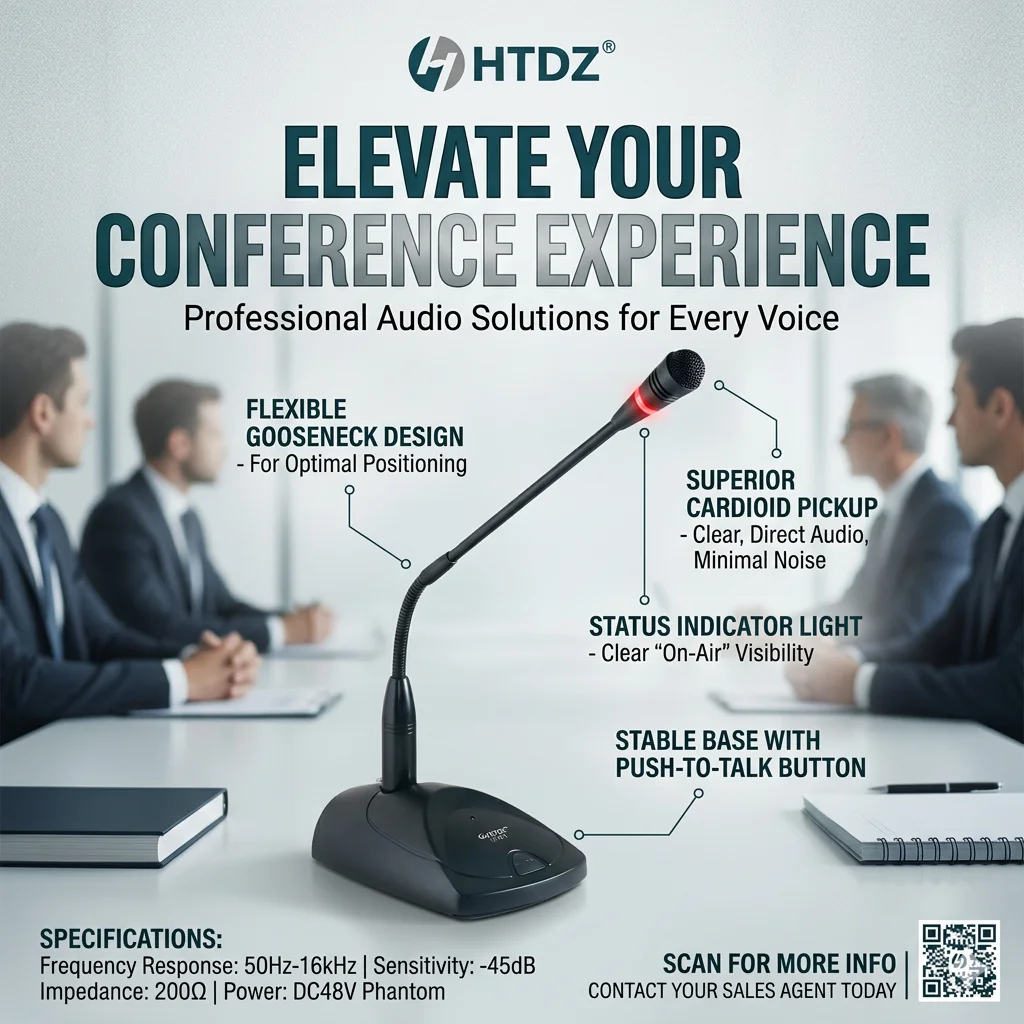 HTDZ HT-911 Professional Gooseneck Conference Microphone 48V Phantom Power Cardioid Condenser Wired Desktop Mic for Meeting Room
HTDZ HT-911 Professional Gooseneck Conference Microphone 48V Phantom Power Cardioid Condenser Wired Desktop Mic for Meeting Room