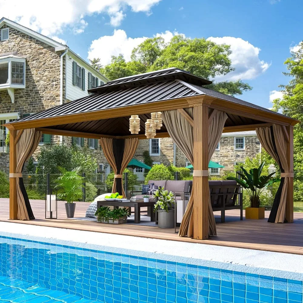 12' x 16' Gazebo, Wooden Finish Coated Aluminum Frame Canopy with Double Galvanized Steel Hardtop Roof pergola gazebo canopy
12' x 16' Gazebo, Wooden Finish Coated Aluminum Frame Canopy with Double Galvanized Steel Hardtop Roof pergola gazebo canopy