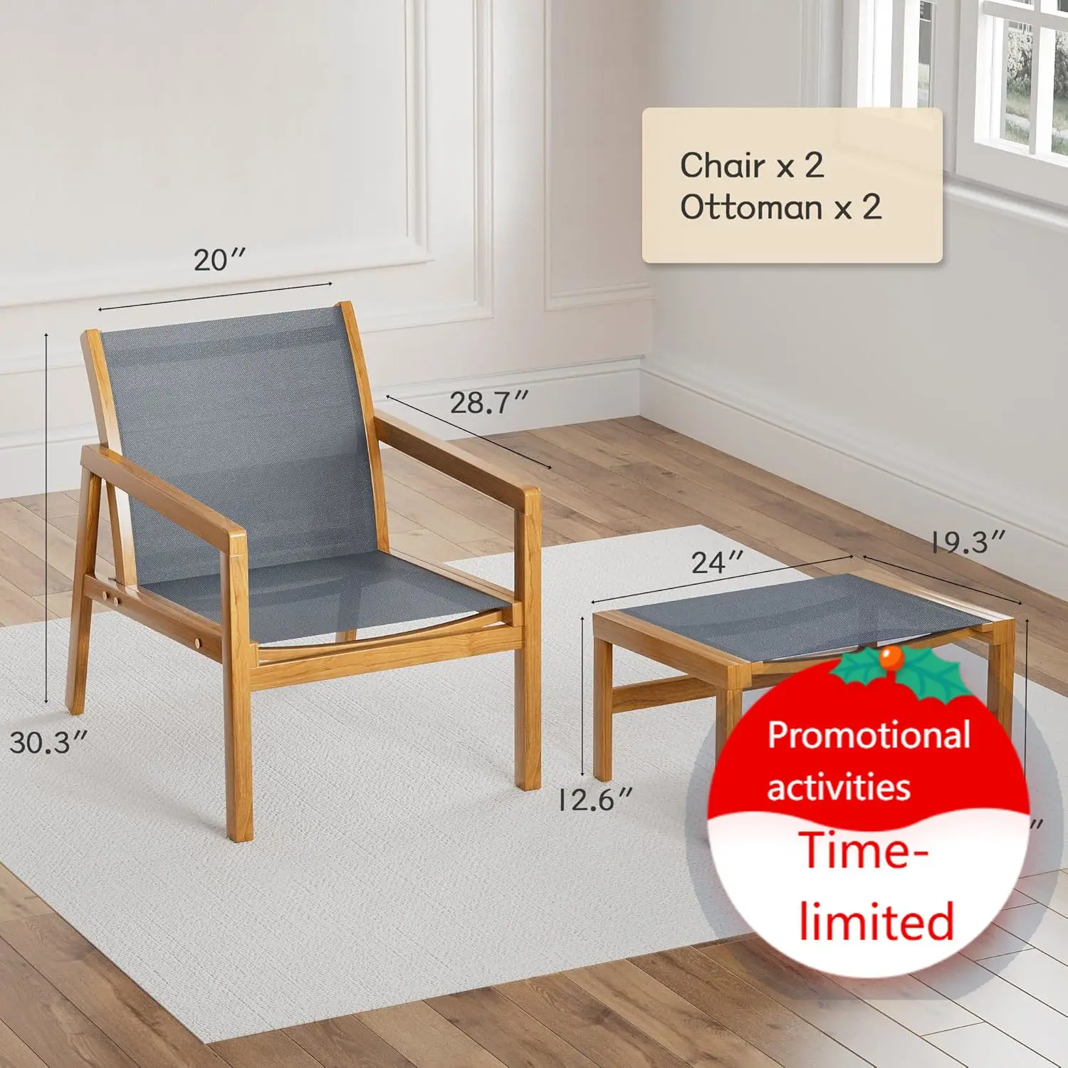 4 Piece Furniture Outdoor Acacia Wood Chair with Ottoman for Porch, Balcony, Deck, Patio, Backyard, Gray
4 Piece Furniture Outdoor Acacia Wood Chair with Ottoman for Porch, Balcony, Deck, Patio, Backyard, Gray