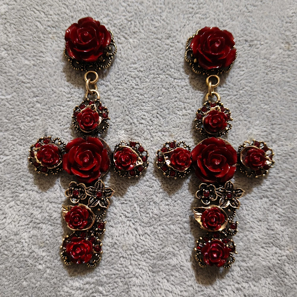 Vintage Jewelry Accessories Wholesale Mary Red Rose Flower Cross Long Big Statement Earrings for Women
Vintage Jewelry Accessories Wholesale Mary Red Rose Flower Cross Long Big Statement Earrings for Women