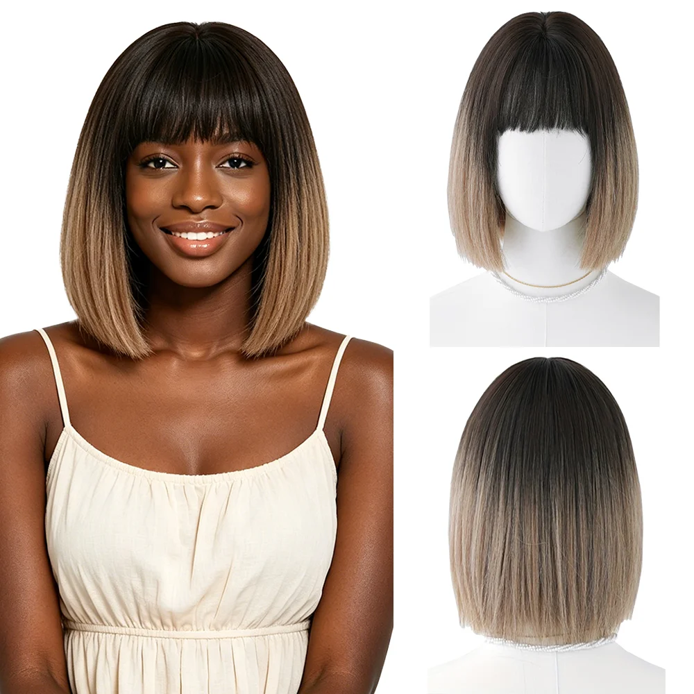 Short Bob Wig With Bangs For Black Women Ombre Brown Synthetic Wig Glueless Natural Hairline Heat Resistant For Daily Party Use
Short Bob Wig With Bangs For Black Women Ombre Brown Synthetic Wig Glueless Natural Hairline Heat Resistant For Daily Party Use