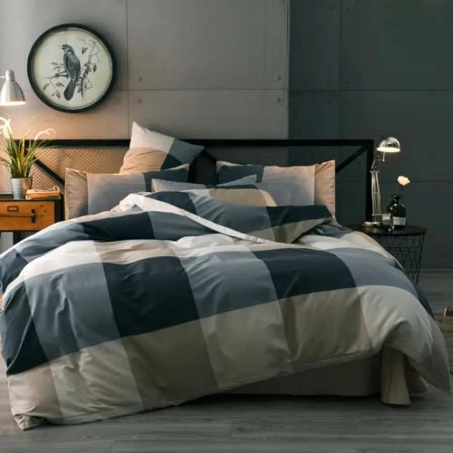 Full Size Checkered Duvet Cover Set - 3 Piece Grey Geometric Cotton Bedding Set with Zipper Closure and Corner Ties, 100% Washe
Full Size Checkered Duvet Cover Set - 3 Piece Grey Geometric Cotton Bedding Set with Zipper Closure and Corner Ties, 100% Washe