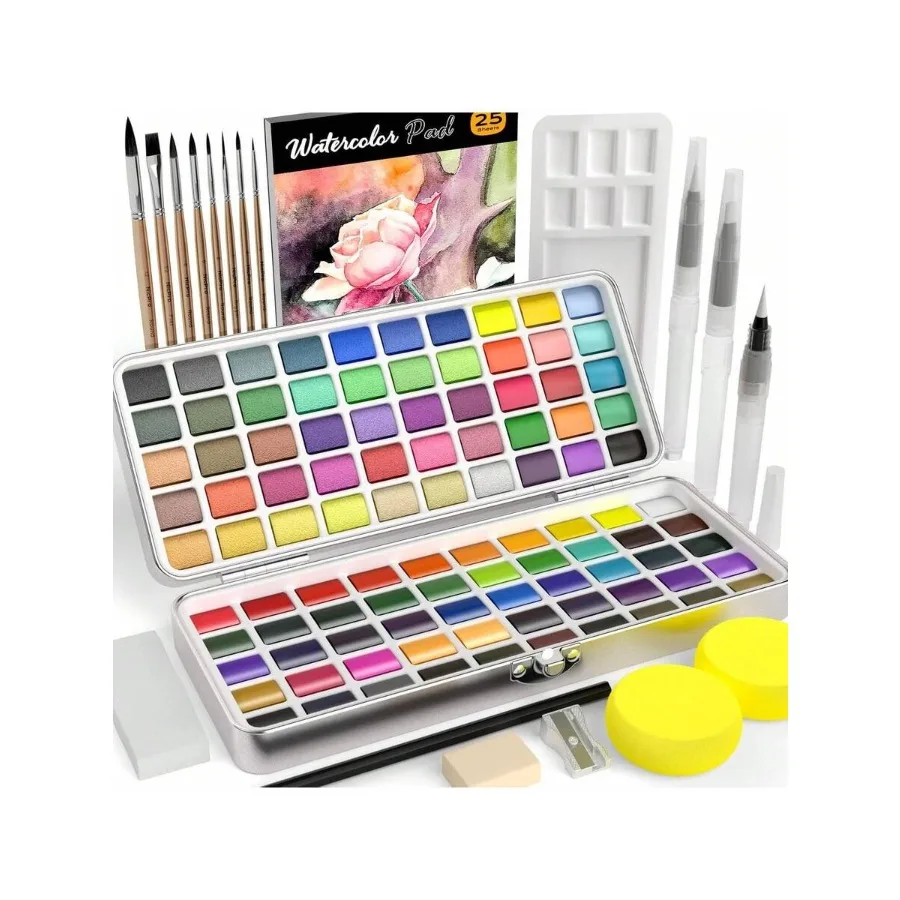 Nicpro 100 Colors Watercolor Paint Set Include Metallic Macaron and Fluorescent, 8 Synthetic Squirrel Painting Brushes, 25 Wate
Nicpro 100 Colors Watercolor Paint Set Include Metallic Macaron and Fluorescent, 8 Synthetic Squirrel Painting Brushes, 25 Wate