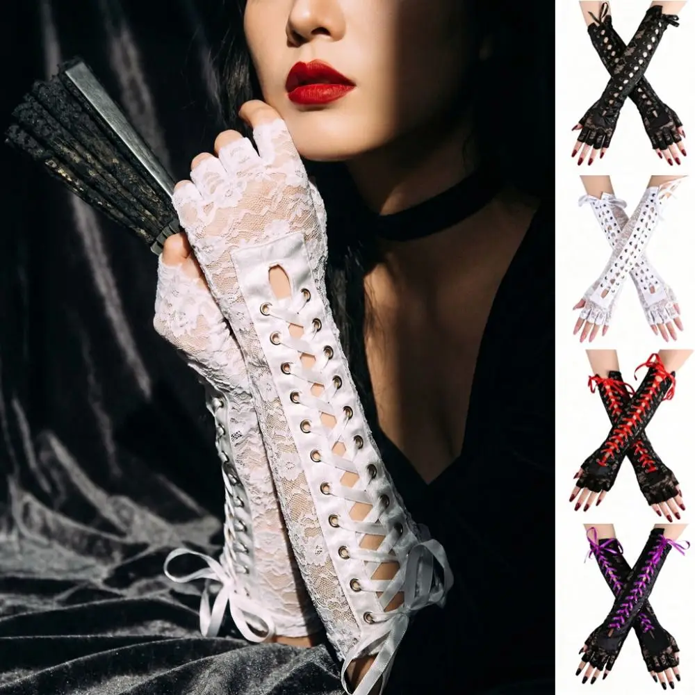 Elastic Lace Strap Gloves Long Gloves JK Cloth Ribbon Half Finger Gloves Punk Sun Protection Women Gloves
Elastic Lace Strap Gloves Long Gloves JK Cloth Ribbon Half Finger Gloves Punk Sun Protection Women Gloves