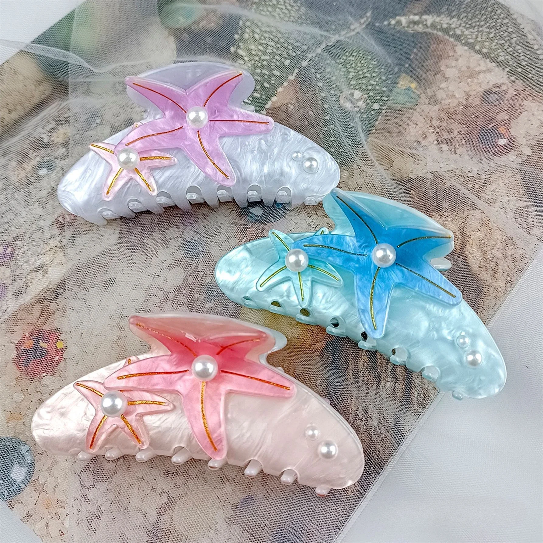 DS NEW Ocean Series Pearl Starfish Hair Claw 10.2CM Large Acrylic Claw Clips Summer Trendy Hair Clips Hair Accessories for Women
DS NEW Ocean Series Pearl Starfish Hair Claw 10.2CM Large Acrylic Claw Clips Summer Trendy Hair Clips Hair Accessories for Women