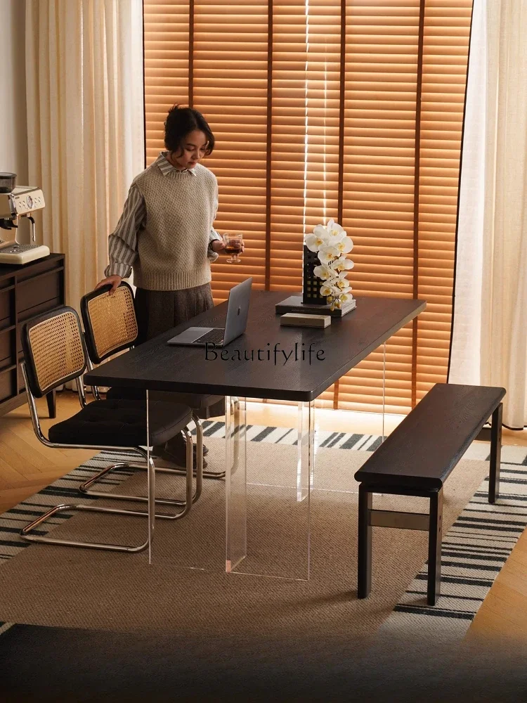 3Black retro solid wood dining table, suspended dining table, medieval large board table
3Black retro solid wood dining table, suspended dining table, medieval large board table