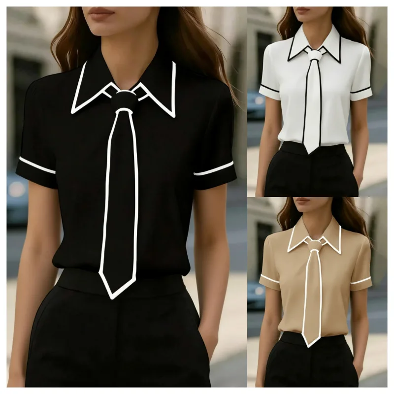 Women's summer Blouse new Fashion Shirt Formal Bow Tie short-sleeve Trim Top Slim-fit Workwear Elegant Office Lady Shirts Women
Women's summer Blouse new Fashion Shirt Formal Bow Tie short-sleeve Trim Top Slim-fit Workwear Elegant Office Lady Shirts Women