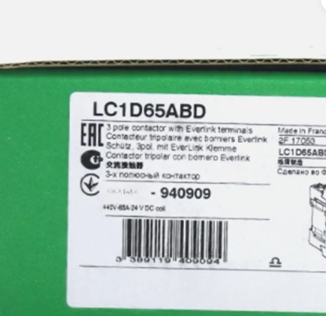 Brand New Original LC1D65ABD Contactor 3P 3 NO 65A 24V DC standard coil screw clamp terminals Fast Delivery
Brand New Original LC1D65ABD Contactor 3P 3 NO 65A 24V DC standard coil screw clamp terminals Fast Delivery