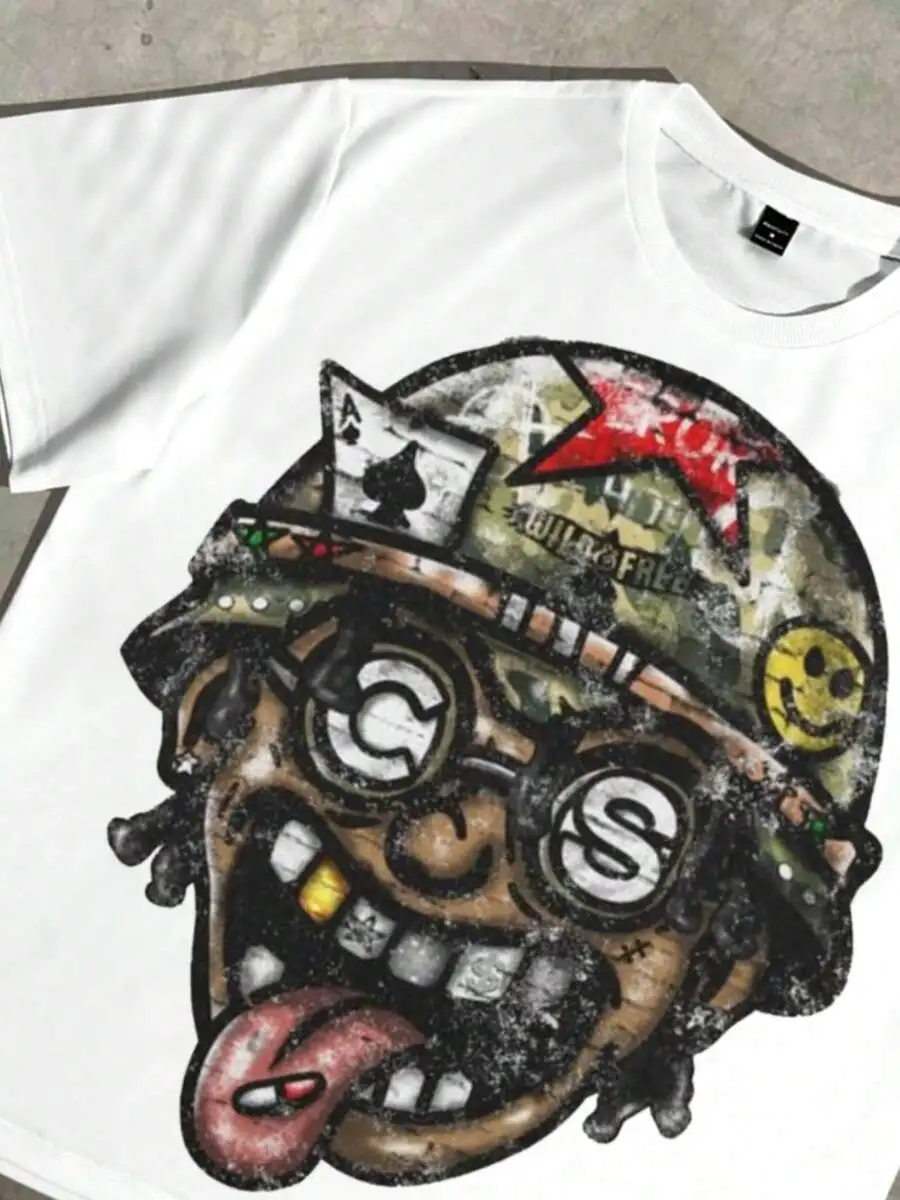 Graffiti Helmeted Cartoon Tee With Distressed Vintage Print
Graffiti Helmeted Cartoon Tee With Distressed Vintage Print