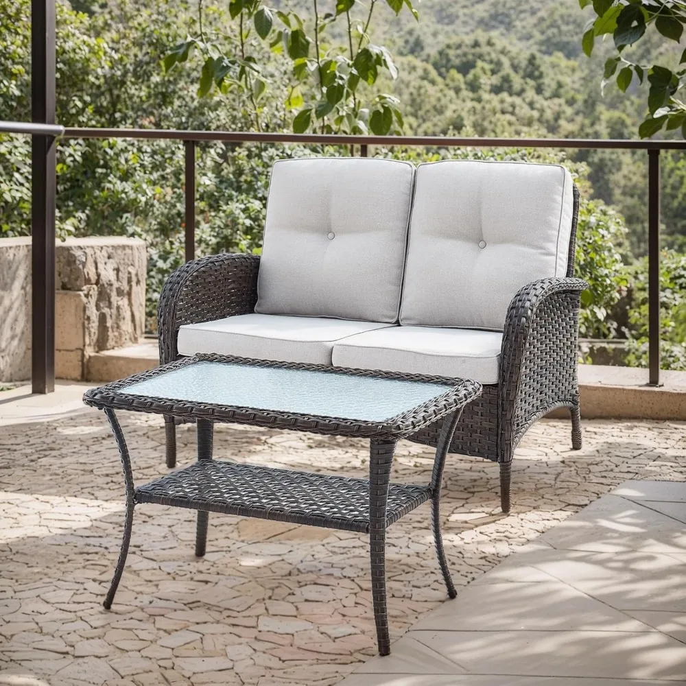 Outdoor Loveseat Sofa 2-Seat PE Wicker Outdoor Couch with Coffee Table, Deep Seat High Back Patio Furniture for Patio, Garden,
Outdoor Loveseat Sofa 2-Seat PE Wicker Outdoor Couch with Coffee Table, Deep Seat High Back Patio Furniture for Patio, Garden,