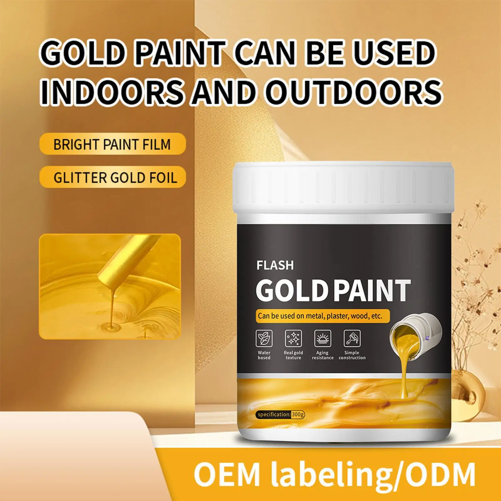 300g Liquid Gold Paint DIY Fast Drying Goldleaf Paint Liquid Metal Plaster And Wood Painting Easy To Apply Art Crafts Supplies
300g Liquid Gold Paint DIY Fast Drying Goldleaf Paint Liquid Metal Plaster And Wood Painting Easy To Apply Art Crafts Supplies