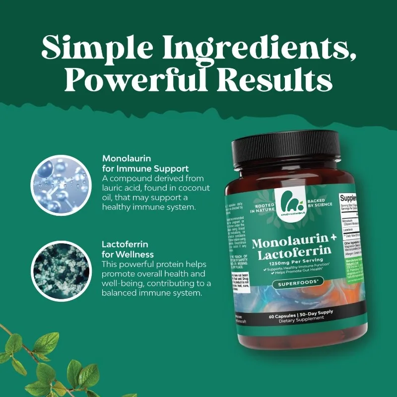 250mg Lactoferrin and 1000mg Monolauric Acid Cellulose Capsules - Microbial Digestive Health Immune Support Supplement
250mg Lactoferrin and 1000mg Monolauric Acid Cellulose Capsules - Microbial Digestive Health Immune Support Supplement