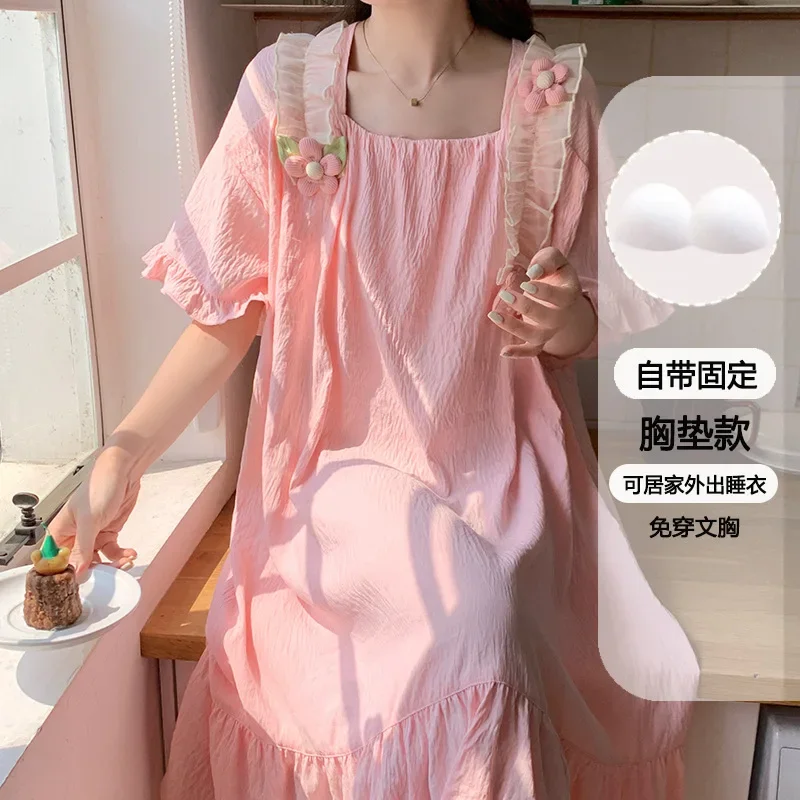 Large Size Sweet Summer Sleepwear Women's Medium-length Loose-fit Nightgown Chest Pad Comfortable Homewear Can Be Worn Outside
Large Size Sweet Summer Sleepwear Women's Medium-length Loose-fit Nightgown Chest Pad Comfortable Homewear Can Be Worn Outside