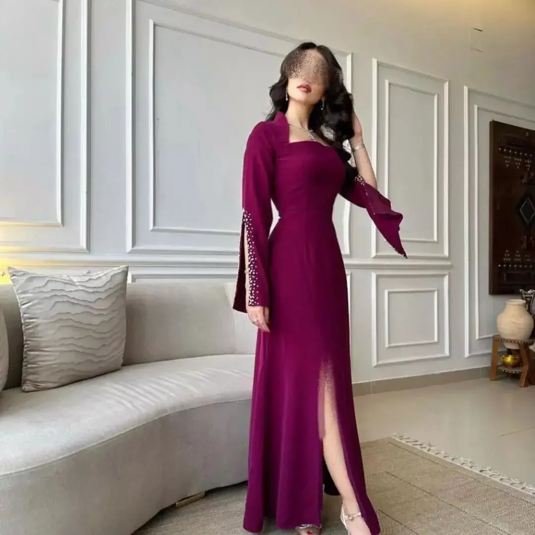 Pale Brown Square A-line Prom Dress Satin Long Sleeve Evening Party Dresses Lace High Side Split Floor Length فساتين سهرة
Pale Brown Square A-line Prom Dress Satin Long Sleeve Evening Party Dresses Lace High Side Split Floor Length فساتين سهرة