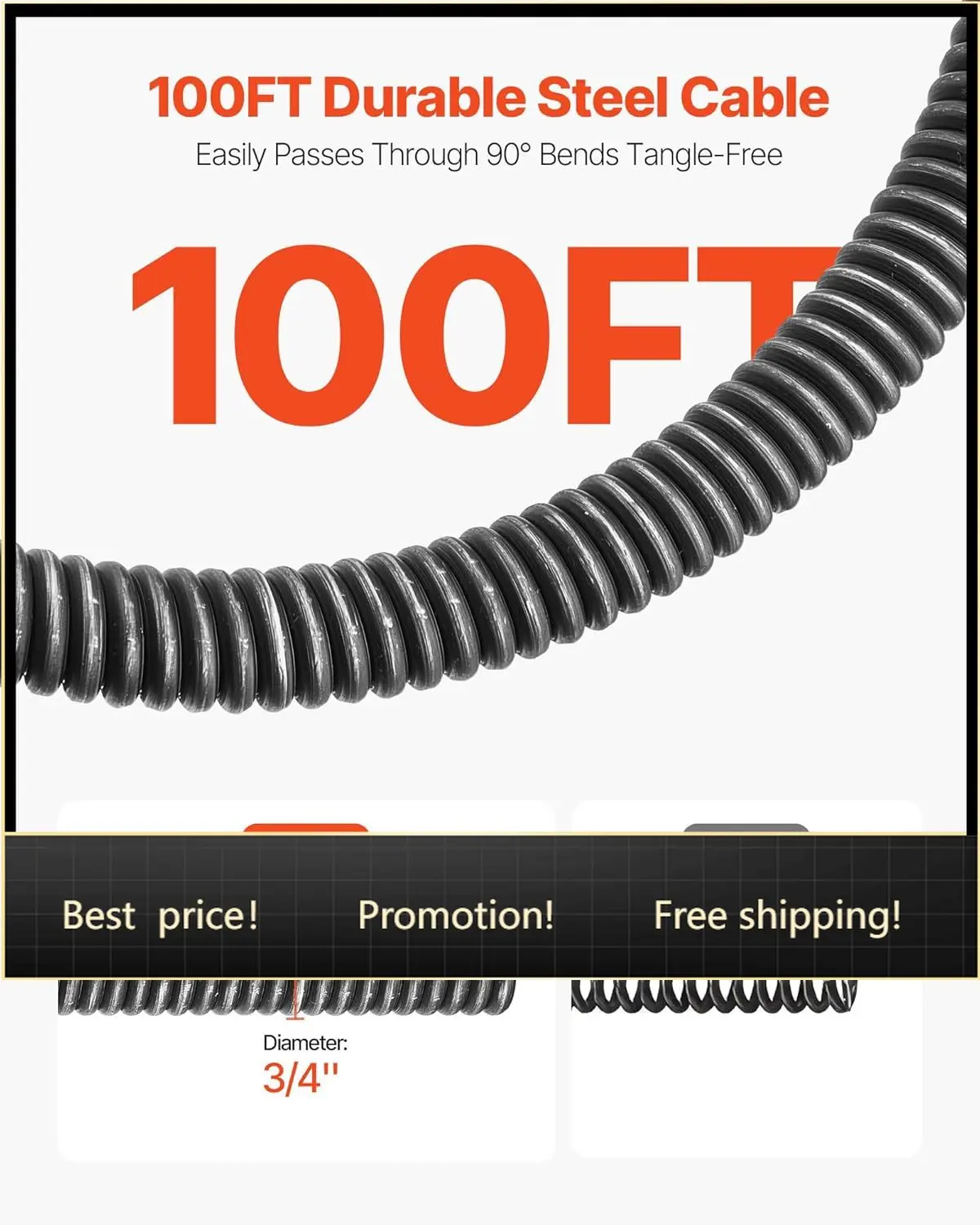 VEVOR Drain Cleaner Machine 100 FT x 3/4 Inch, Auto Feed Sewer Snake Auger on Wheels, Portable Drain Cleaning Machine with 4 Cut
VEVOR Drain Cleaner Machine 100 FT x 3/4 Inch, Auto Feed Sewer Snake Auger on Wheels, Portable Drain Cleaning Machine with 4 Cut