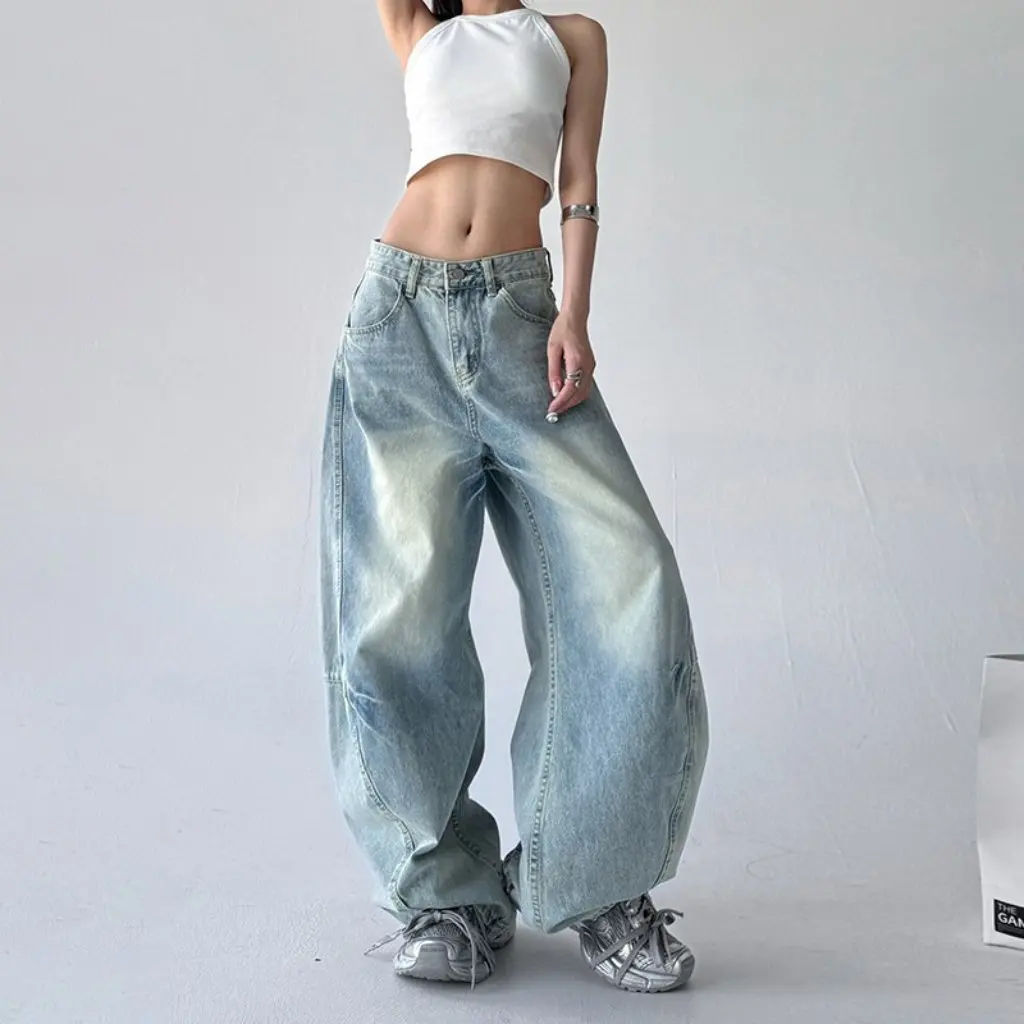 Женские уличные потертые светло-голубые джинсы Scimitar в стиле ретро в стиле хип-хоп, свободные широкие брюки, новинка весны и осени
Женские уличные потертые светло-голубые джинсы Scimitar в стиле ретро в стиле хип-хоп, свободные широкие брюки, новинка весны и осени