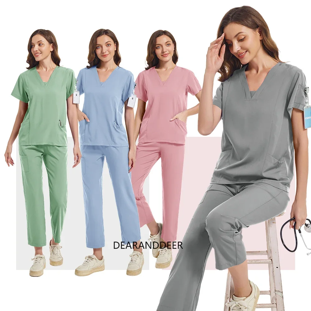 Nurse doctor work uniform set short-sleeved V-neck top + jogger pants nursing women's multi-color pet nurse
Nurse doctor work uniform set short-sleeved V-neck top + jogger pants nursing women's multi-color pet nurse