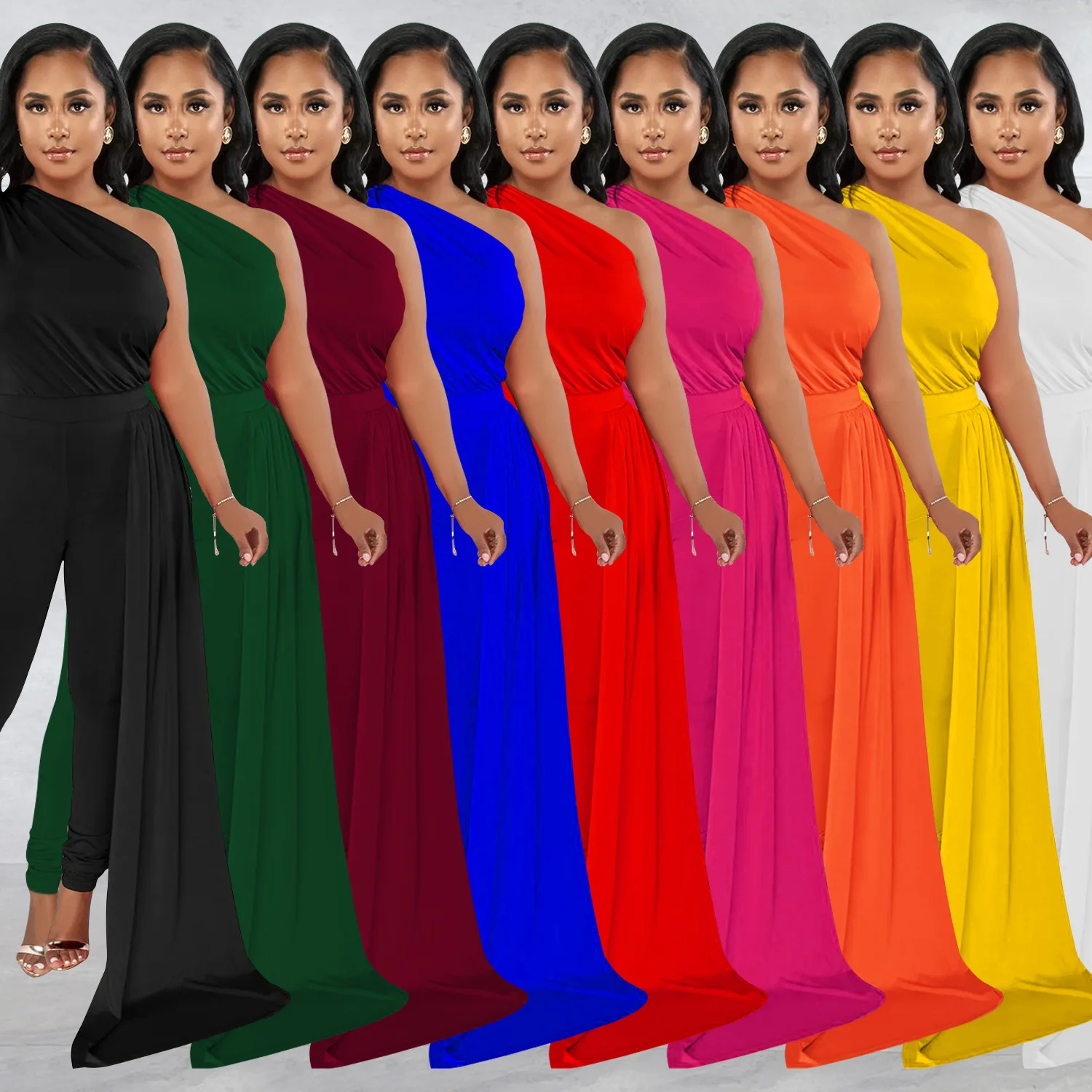 Fashion women's clothing solid color slanted cape single shoulder long-sleeved trousers jumpsuit sexy temperament slim-fitting s
Fashion women's clothing solid color slanted cape single shoulder long-sleeved trousers jumpsuit sexy temperament slim-fitting s