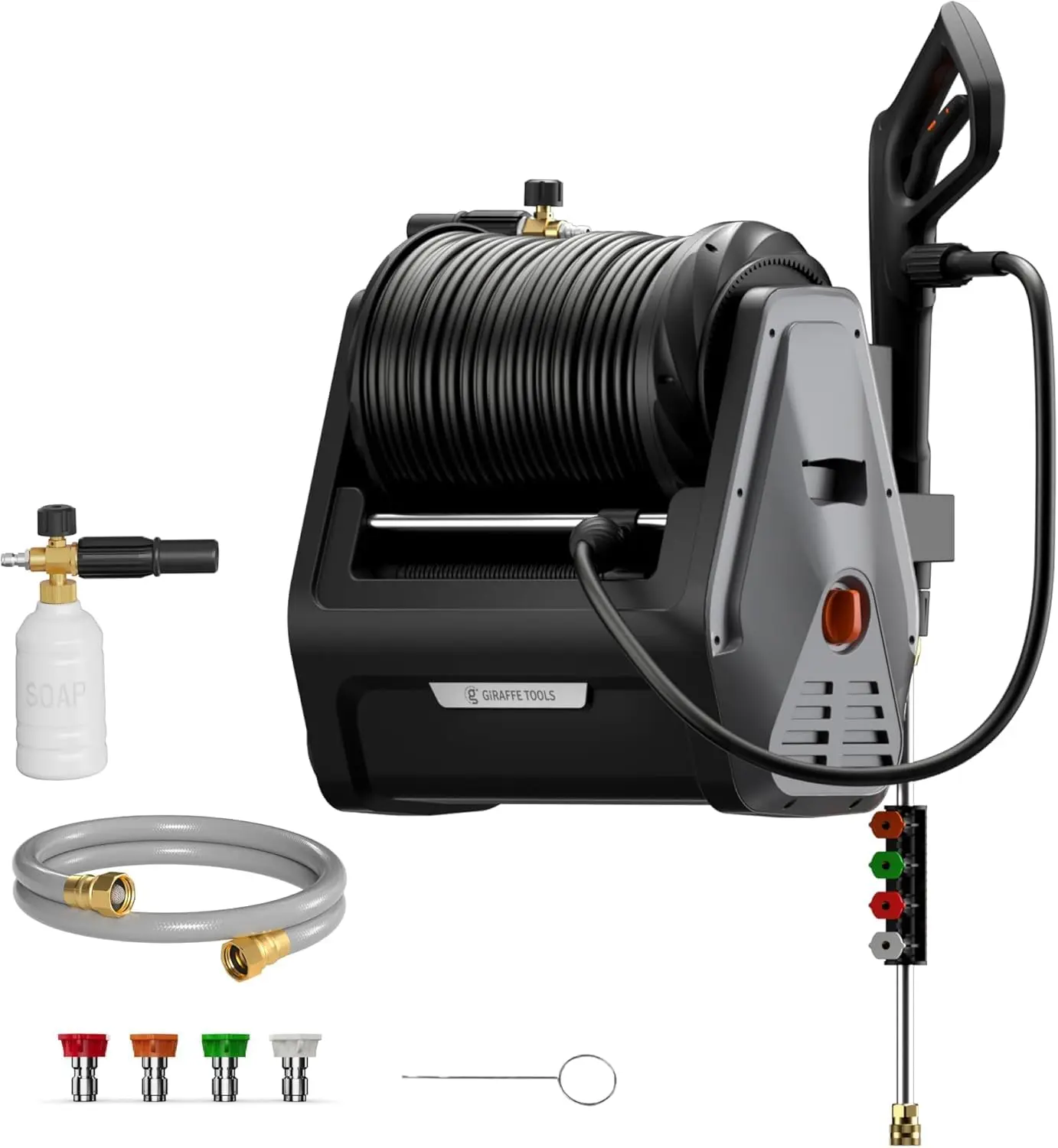 Electric Wall Mounted Pressure Washer, 2900 PSI Max, 2.2 GPM, with 100ft Hose and Foam Cannon for Car and Driveway Cleaning
Electric Wall Mounted Pressure Washer, 2900 PSI Max, 2.2 GPM, with 100ft Hose and Foam Cannon for Car and Driveway Cleaning