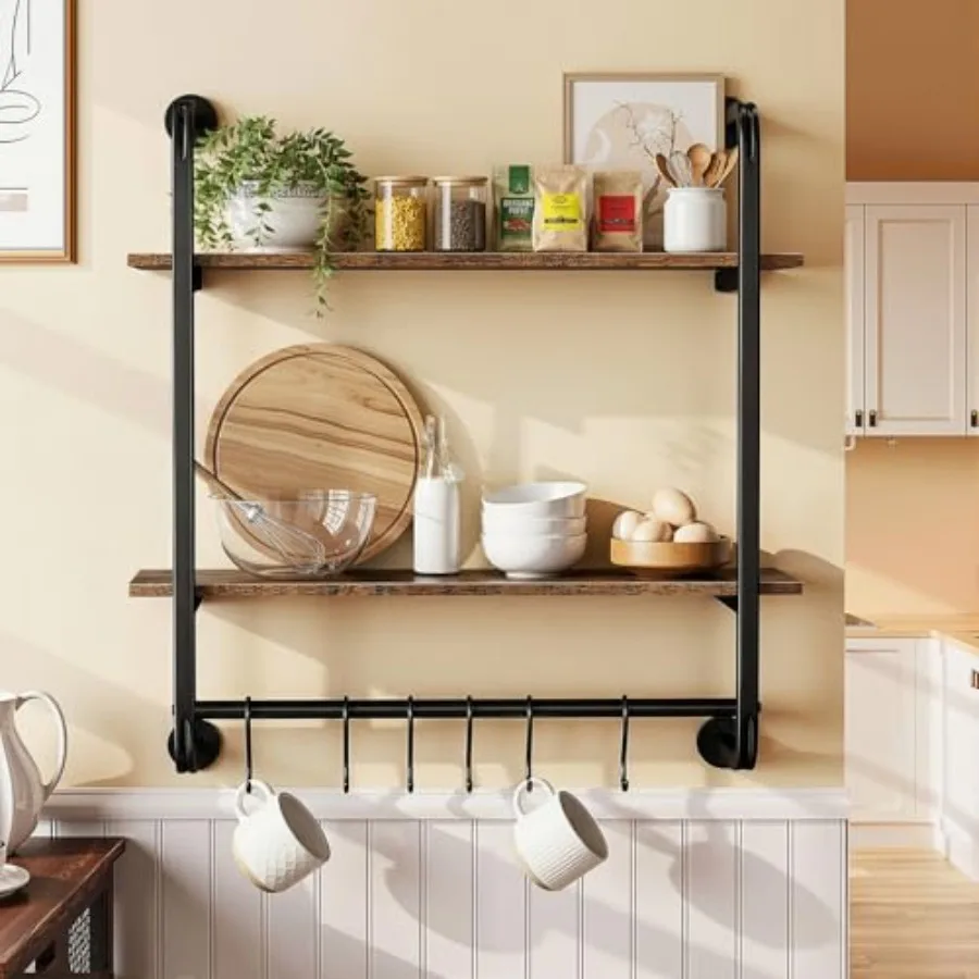 Industrial Pipe Floating Shelf, 24" Kitchen Wall Shelves with Towel Bar and 6 Hooks, Coffee Bar Shelves Display Bookshelf Wall
Industrial Pipe Floating Shelf, 24" Kitchen Wall Shelves with Towel Bar and 6 Hooks, Coffee Bar Shelves Display Bookshelf Wall