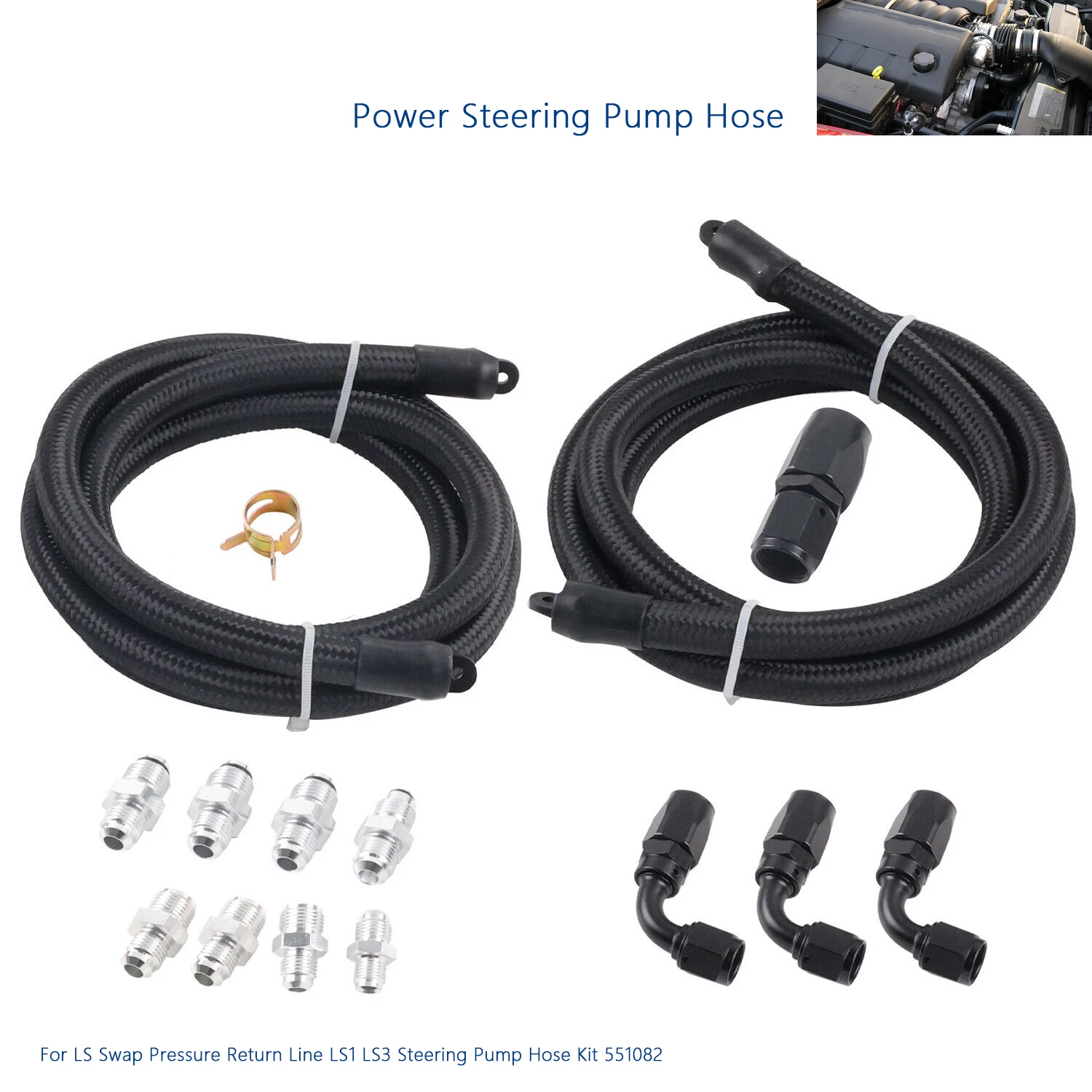 Universal Power Steering Pump Hose Kit return to reservoir Hose Kit 551082 Fit For GM LS Swap Ls1 Ls3 
Universal Power Steering Pump Hose Kit return to reservoir Hose Kit 551082 Fit For GM LS Swap Ls1 Ls3