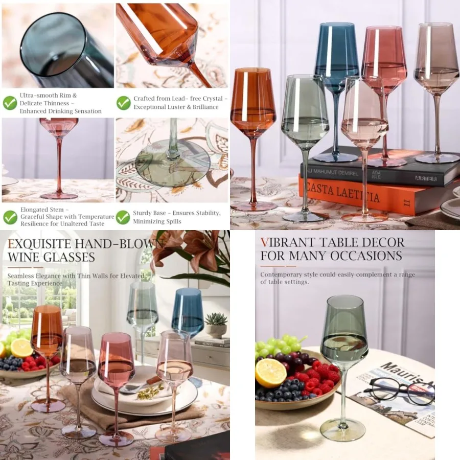 Colored Wine Glasses Set of 6-15 oz Hand-blown Lead-free Crystal Colorful Wine Glasses- Birthday Wedding Housewarming Valentine
Colored Wine Glasses Set of 6-15 oz Hand-blown Lead-free Crystal Colorful Wine Glasses- Birthday Wedding Housewarming Valentine