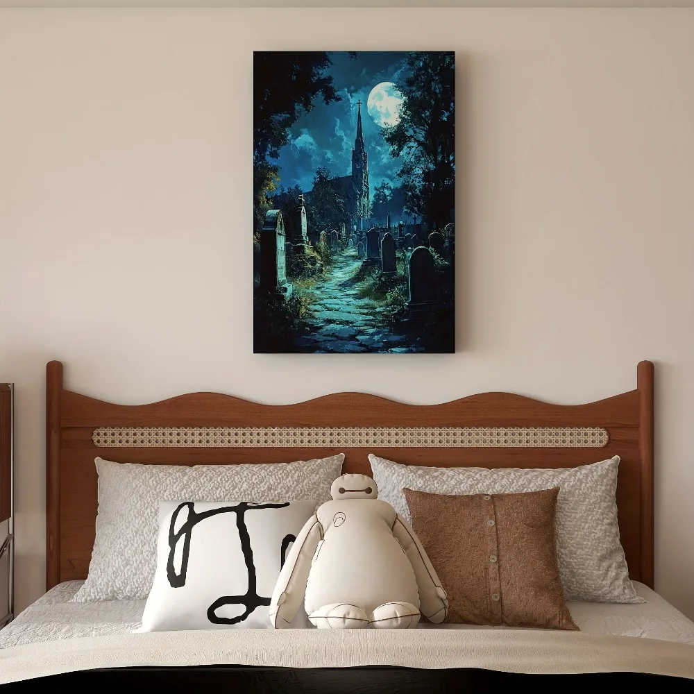 Art Classic landscape painting Moonlight graveyard leading to church, vintage painting effect, suitable for interior decoration
Art Classic landscape painting Moonlight graveyard leading to church, vintage painting effect, suitable for interior decoration