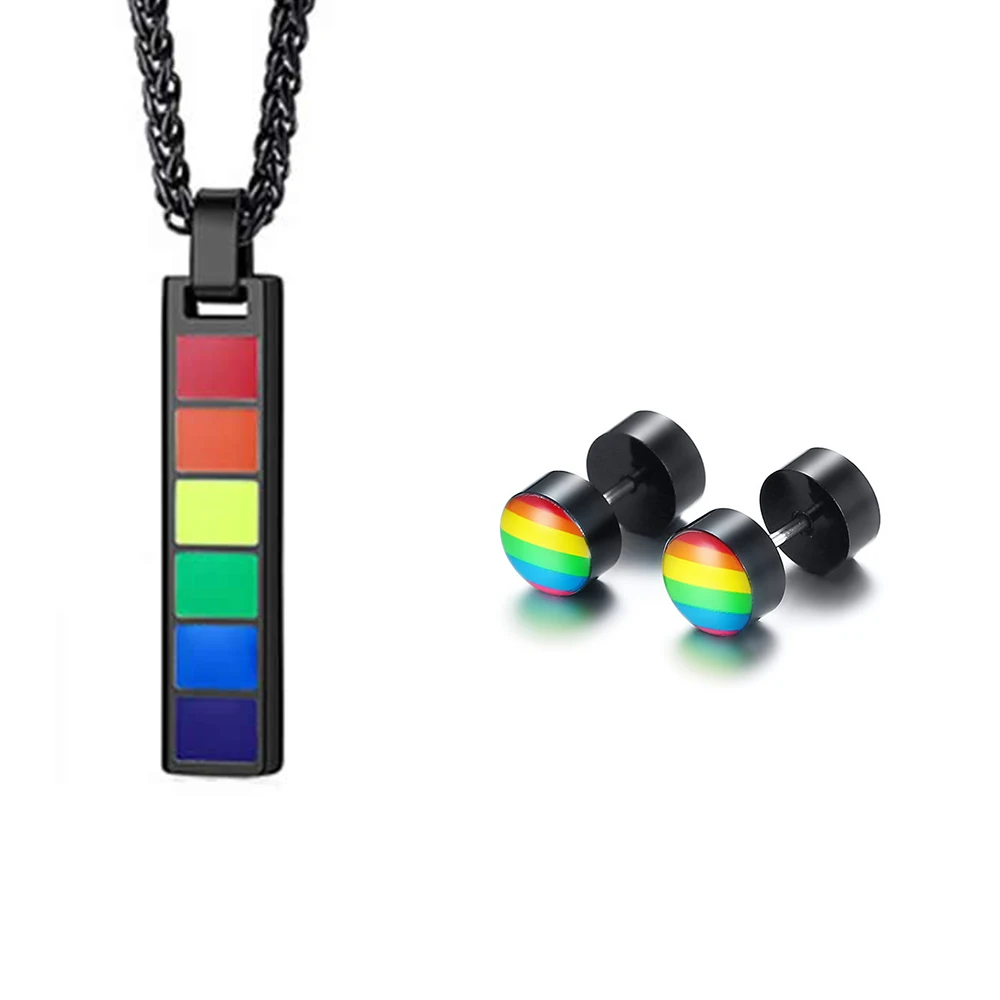 Fashion Jewelry Sets Unisex Black Colorful Rainbow Pendant Necklace Earrings for Men Women Lover LGBT Gays Stainless Steel
Fashion Jewelry Sets Unisex Black Colorful Rainbow Pendant Necklace Earrings for Men Women Lover LGBT Gays Stainless Steel