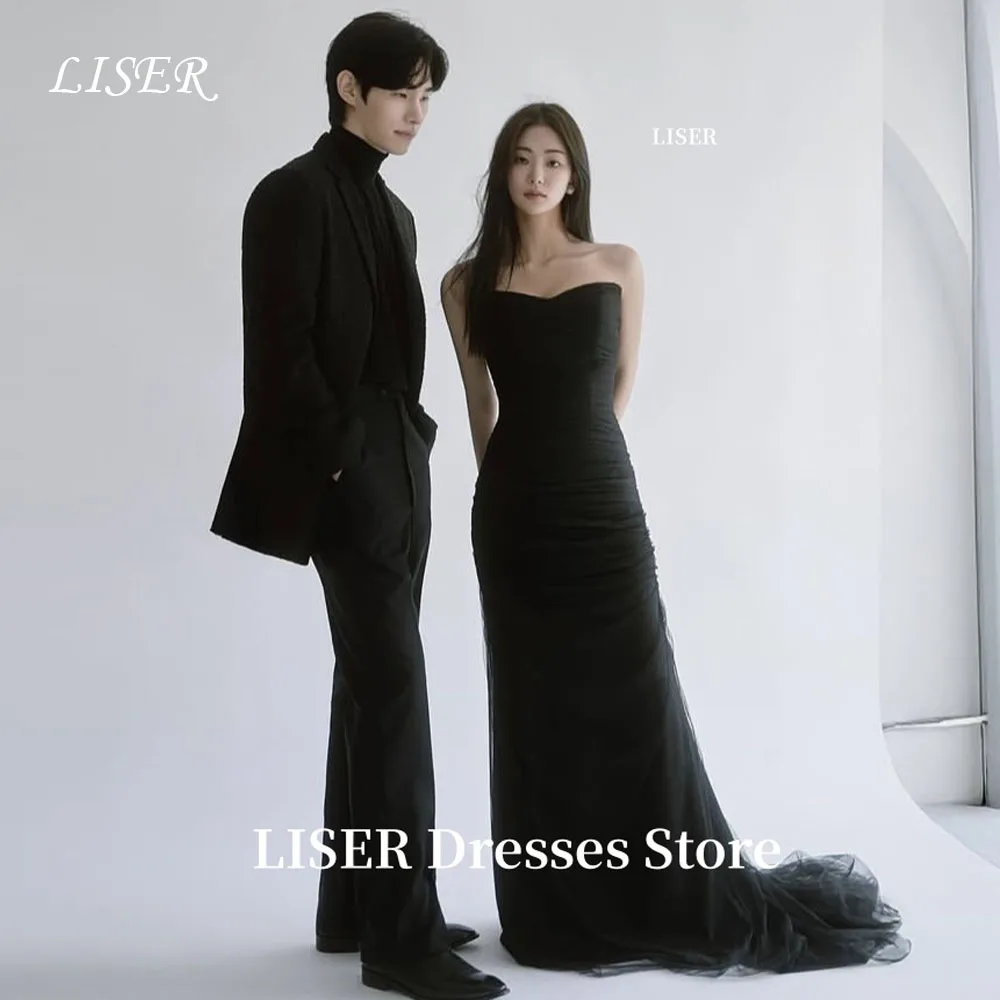 Liser Sweetheart Black Evening Dresses Korea Photo Shoot Customize Elegant Strapless Silk Tulle Prom Dresses 저녁 드레스 Corsets
Liser Sweetheart Black Evening Dresses Korea Photo Shoot Customize Elegant Strapless Silk Tulle Prom Dresses 저녁 드레스 Corsets