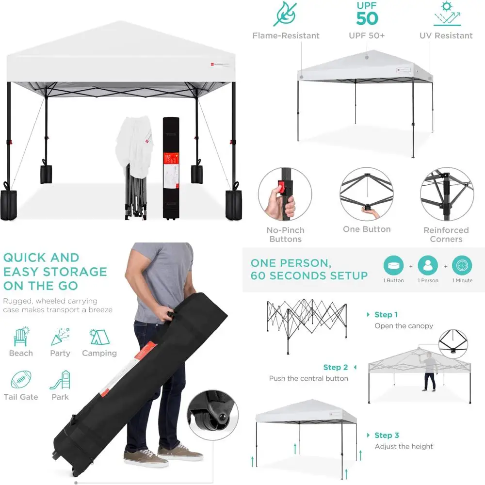 Portable Instant Canopy Tent 8x8ft for 1 Person, Easy Setup, Includes Carry Case and 4 Weight Bags, Outdoor Shelter - White
Portable Instant Canopy Tent 8x8ft for 1 Person, Easy Setup, Includes Carry Case and 4 Weight Bags, Outdoor Shelter - White