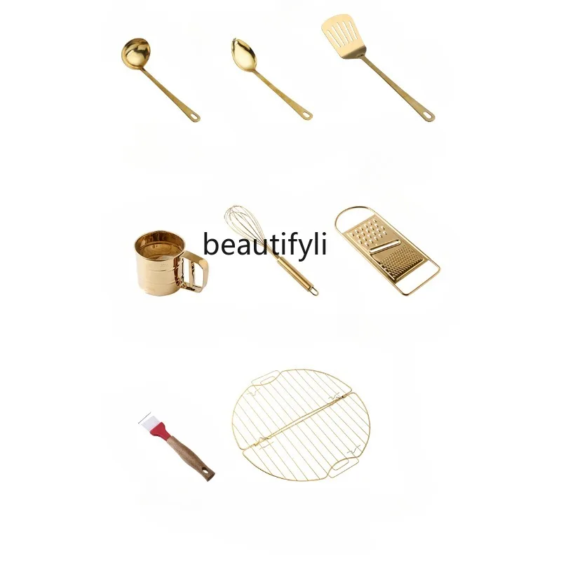 GY Kitchen Baking Tools Golden Stainless Steel Eggbeater Shredder Sieve Powder Cup Drying Net Spatula Melting Pot
GY Kitchen Baking Tools Golden Stainless Steel Eggbeater Shredder Sieve Powder Cup Drying Net Spatula Melting Pot