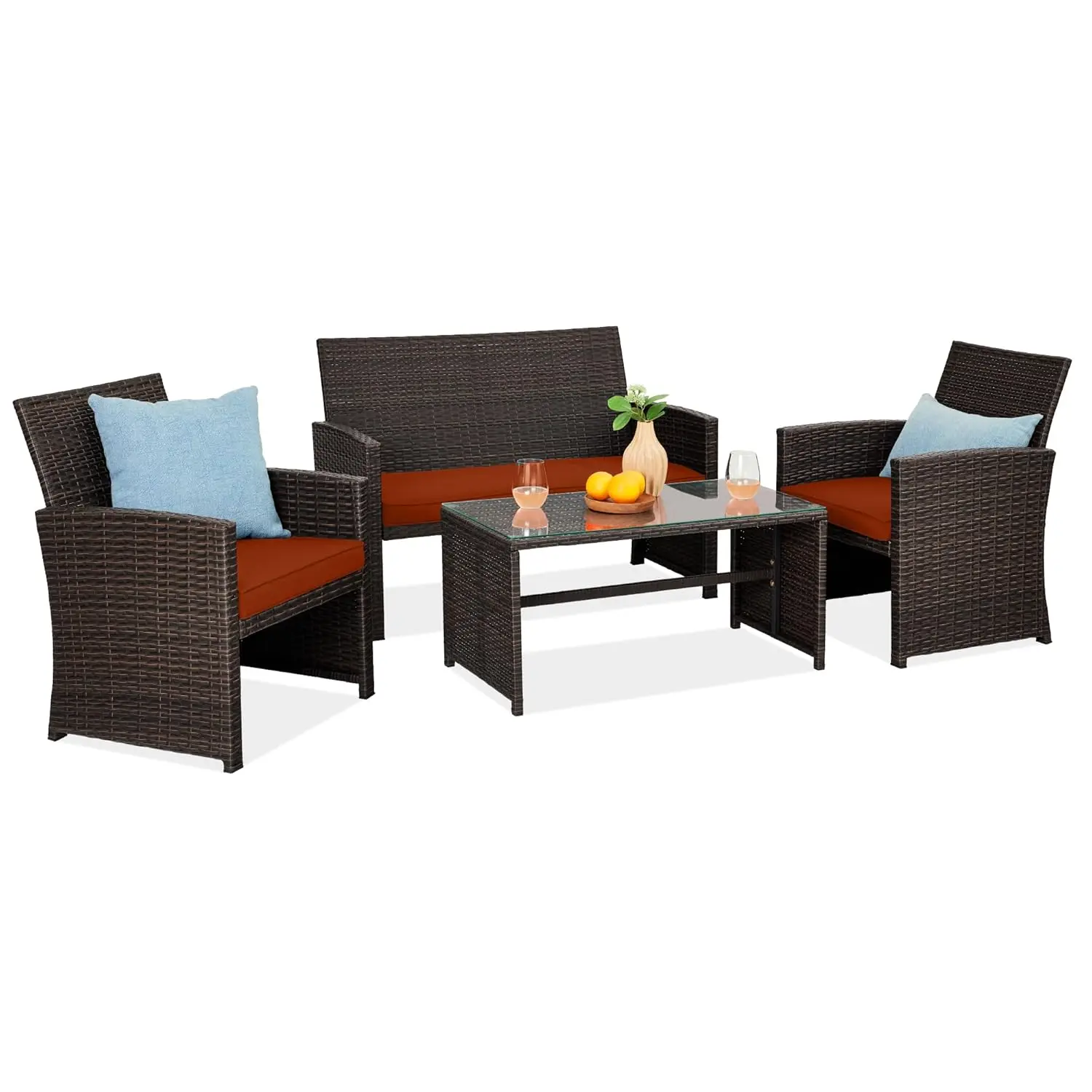 4pc Outdoor Wicker Conversation Set w/Table & Cushions Backyard Patio Garden Poolside 4 Seats Brown, Custom
4pc Outdoor Wicker Conversation Set w/Table & Cushions Backyard Patio Garden Poolside 4 Seats Brown, Custom