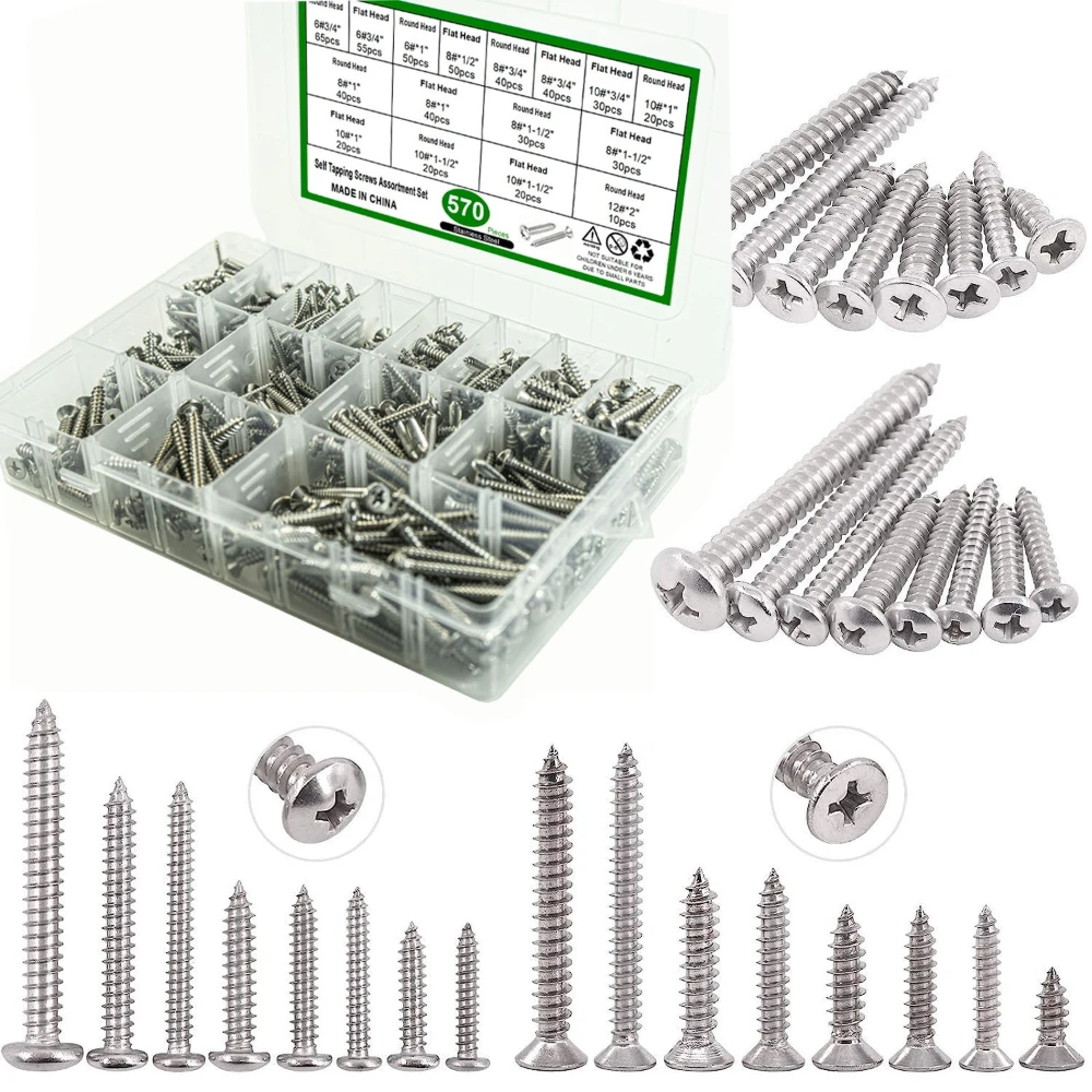 570pcs M3 Countersunk Head Screw Cross Self-tapping Screws 304 Stainless Steel Wood Screws for Tables Chairs Doors Windows
570pcs M3 Countersunk Head Screw Cross Self-tapping Screws 304 Stainless Steel Wood Screws for Tables Chairs Doors Windows
